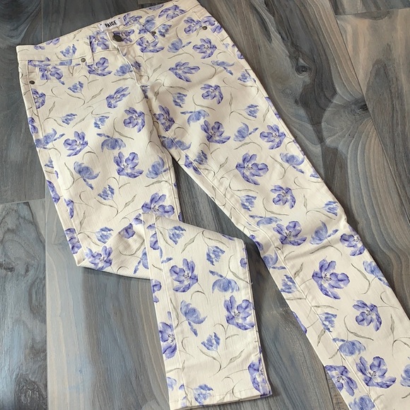 PAIGE Denim - PAIGE Floral Straight Leg Jeans - Cream and Purple